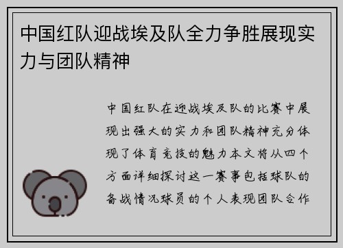中国红队迎战埃及队全力争胜展现实力与团队精神