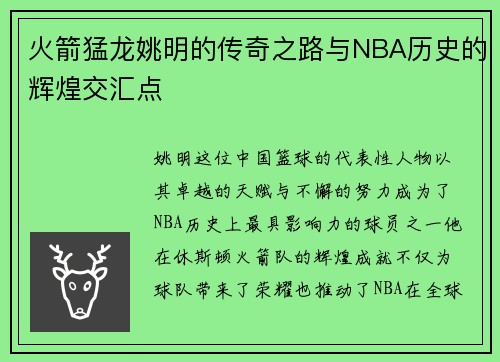 火箭猛龙姚明的传奇之路与NBA历史的辉煌交汇点